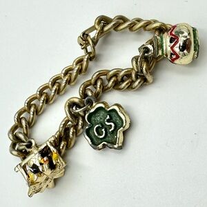 Vintage Girl Scout Charm Bracelet w/3 Charms